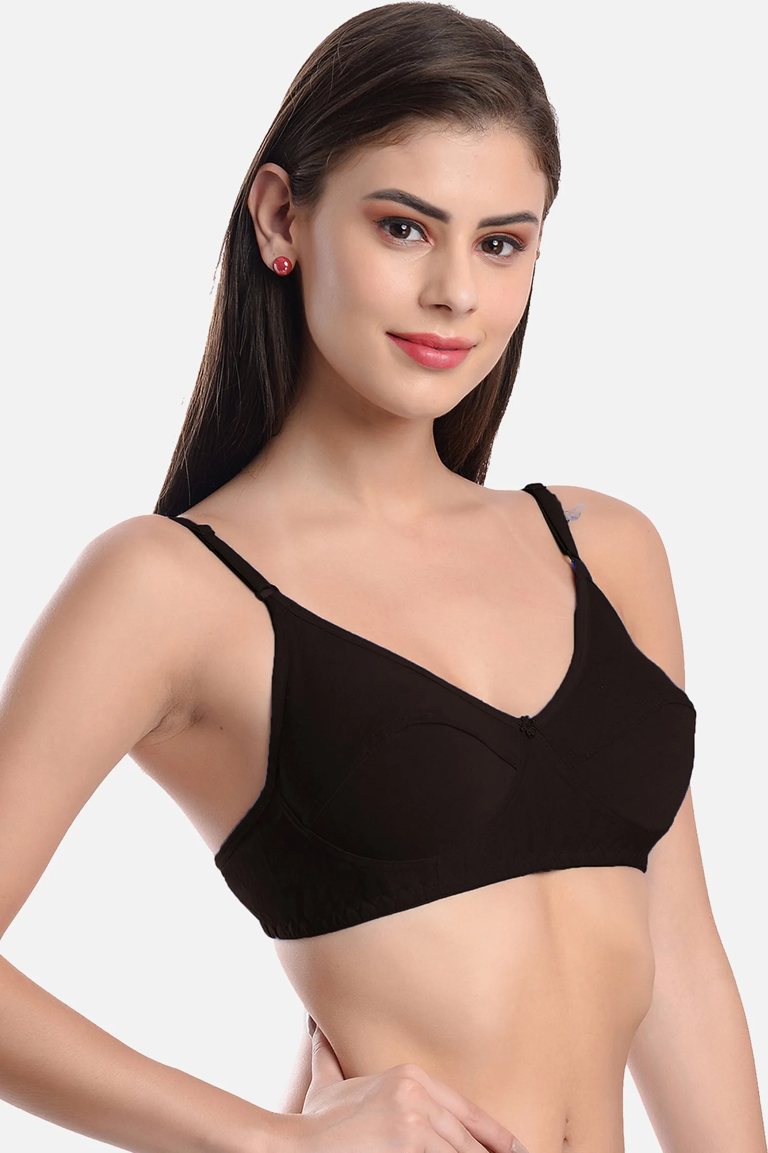 FIMS Fashion Women Cotton Blend Solid Non-Padded Bra Pack of 3 Blue Maroon Black