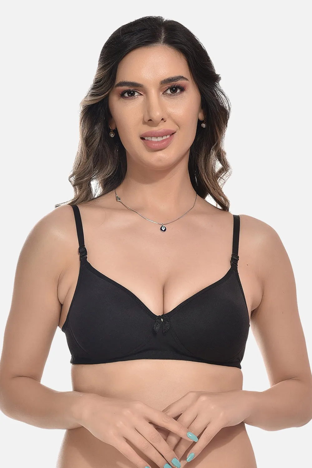FIMS Fashion Women Cotton Blend Solid Padded Bra Pack of 2 Black Navy