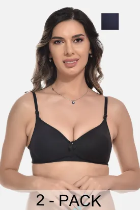 FIMS Fashion Women Cotton Blend Solid Padded Bra Pack of 2 Black Navy