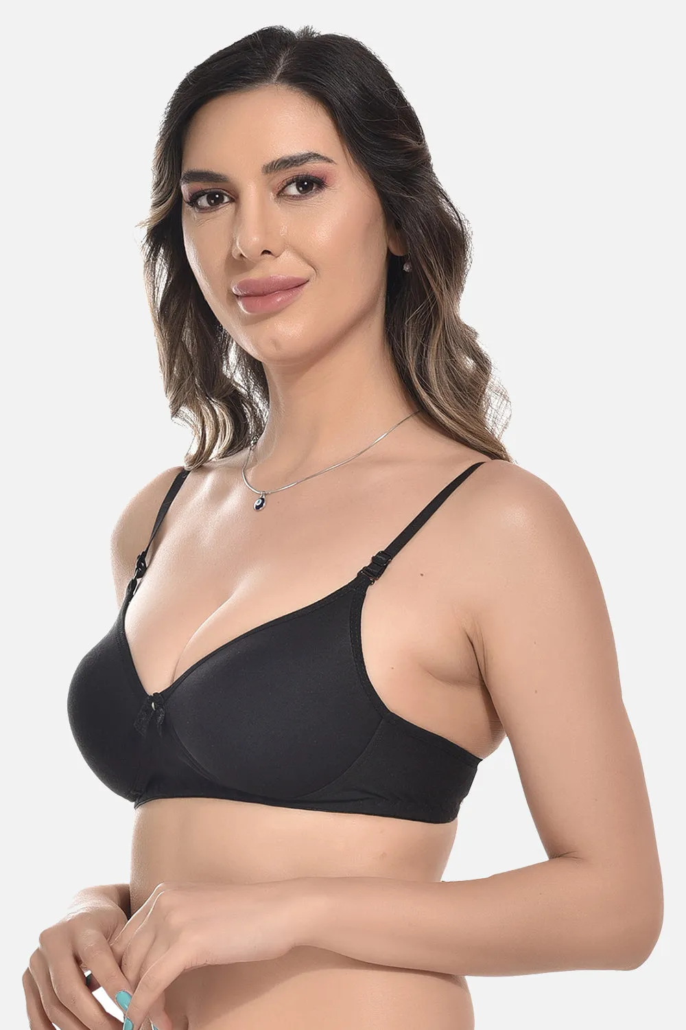 FIMS Fashion Women Cotton Blend Solid Padded Bra Pack of 2 Black Navy