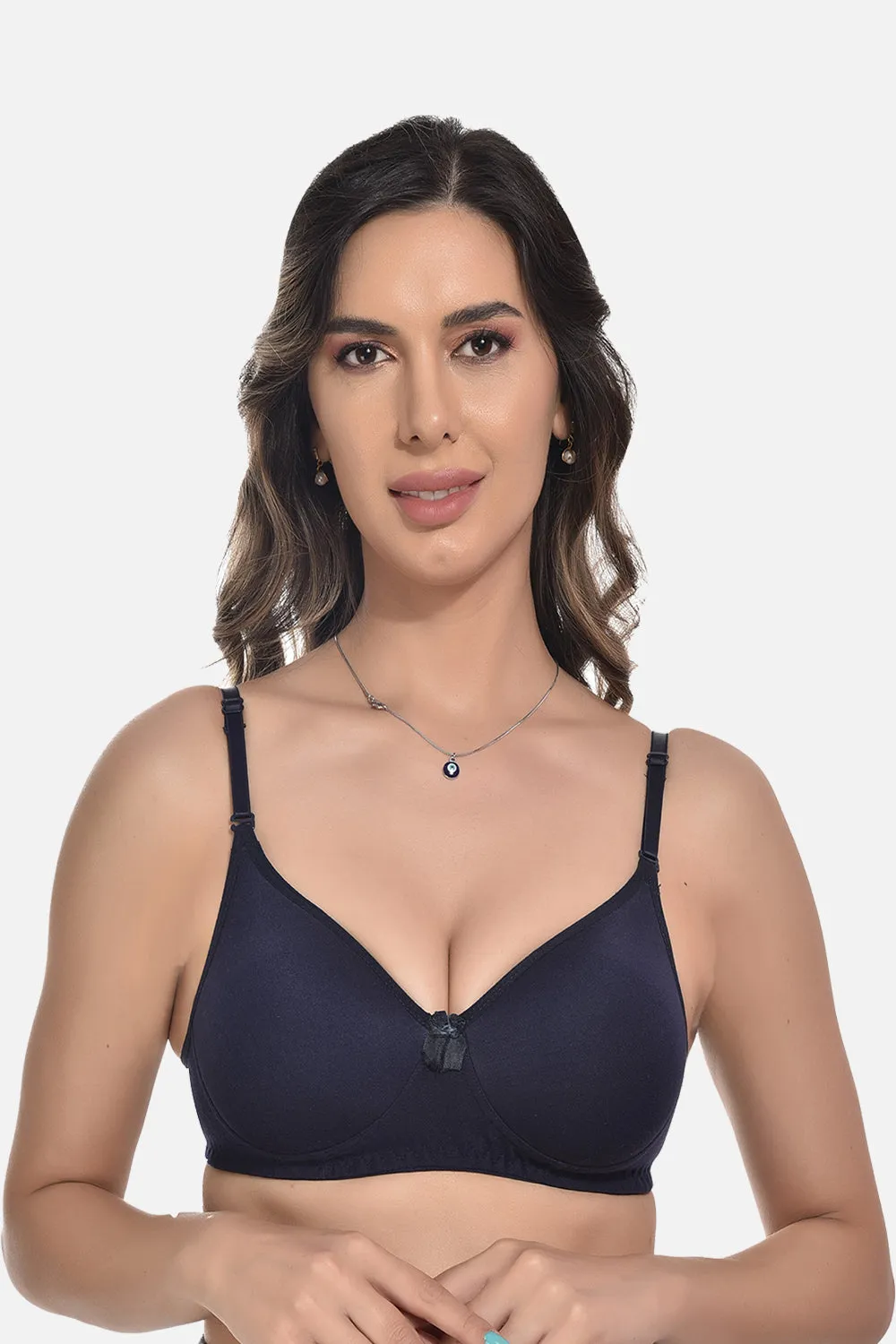 FIMS Fashion Women Cotton Blend Solid Padded Bra Pack of 2 Black Navy
