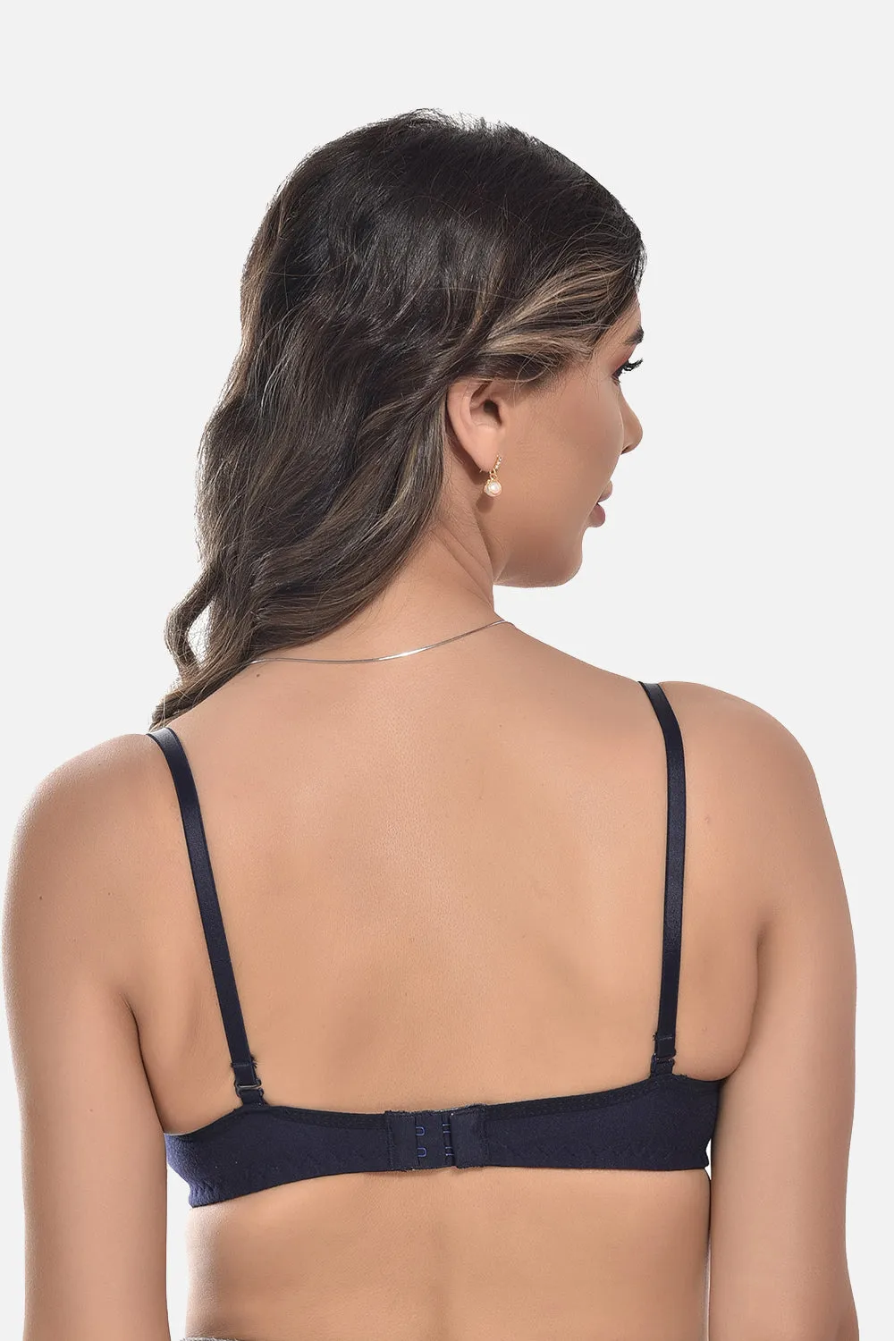 FIMS Fashion Women Cotton Blend Solid Padded Bra Pack of 2 Black Navy