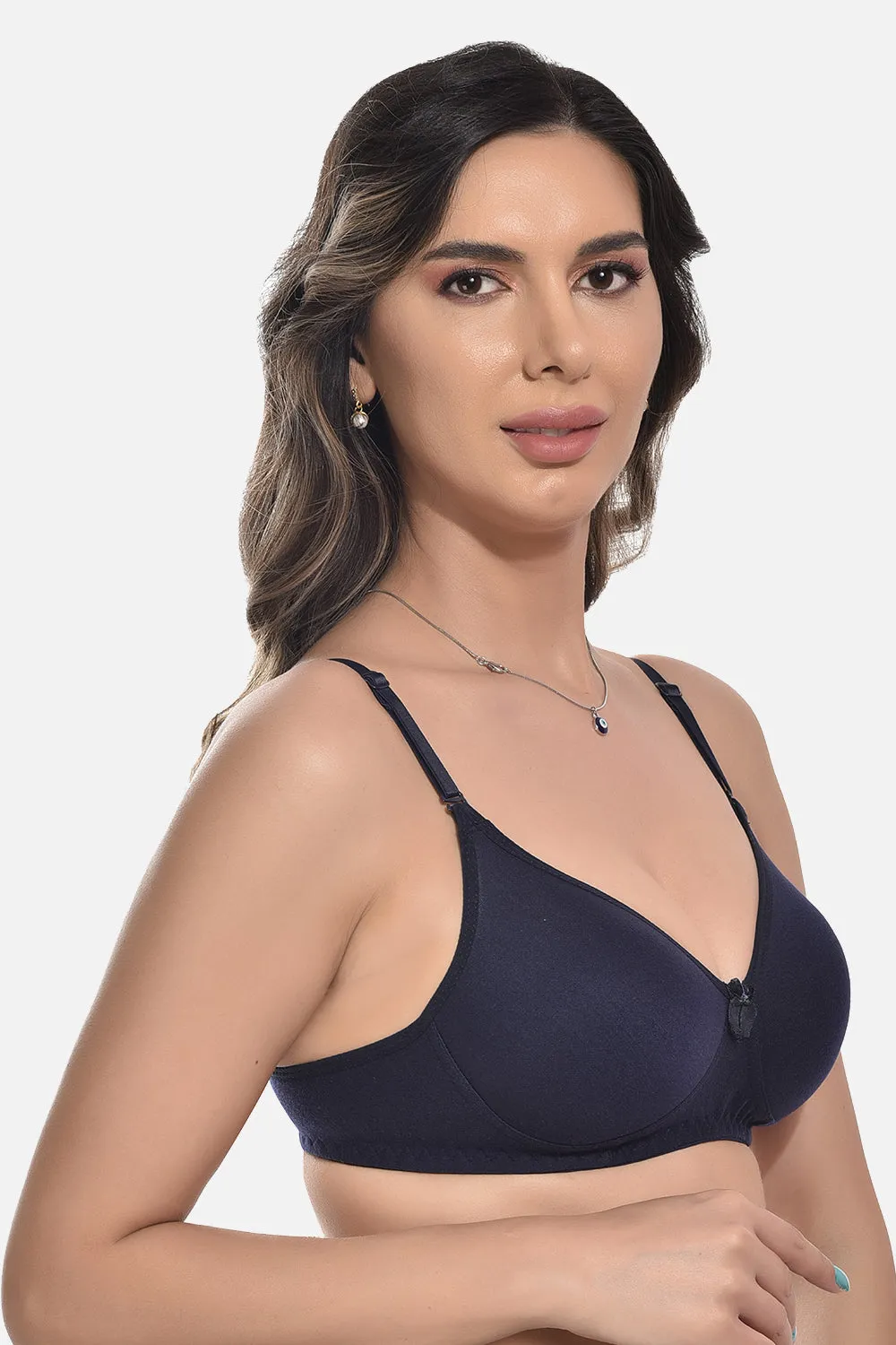 FIMS Fashion Women Cotton Blend Solid Padded Bra Pack of 2 Black Navy