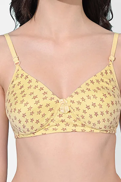 FIMS Fashion Women Cotton Blend Star Print Padded Bra Pack of 1 Yellow