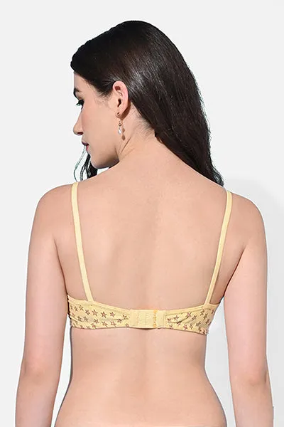 FIMS Fashion Women Cotton Blend Star Print Padded Bra Pack of 1 Yellow
