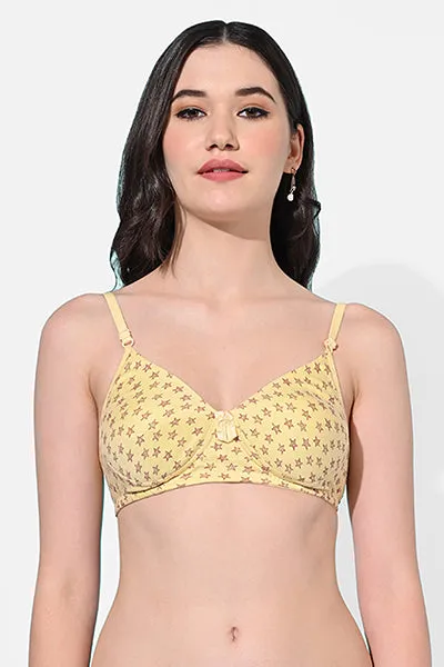 FIMS Fashion Women Cotton Blend Star Print Padded Bra Pack of 1 Yellow