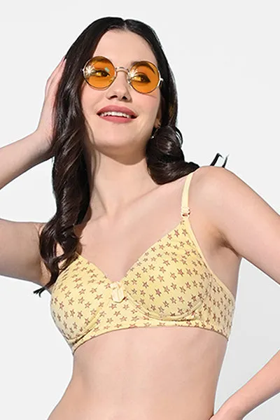 FIMS Fashion Women Cotton Blend Star Print Padded Bra Pack of 1 Yellow