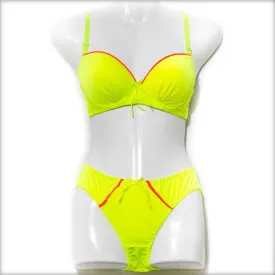 Florescent Yellow Single Padded Bra & Panty Set with Removable Straps