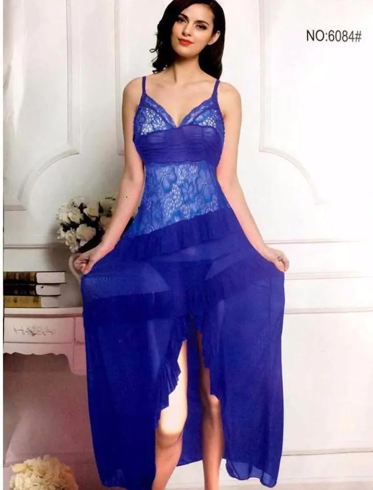 Frill With Long Slit Nighty - 6084