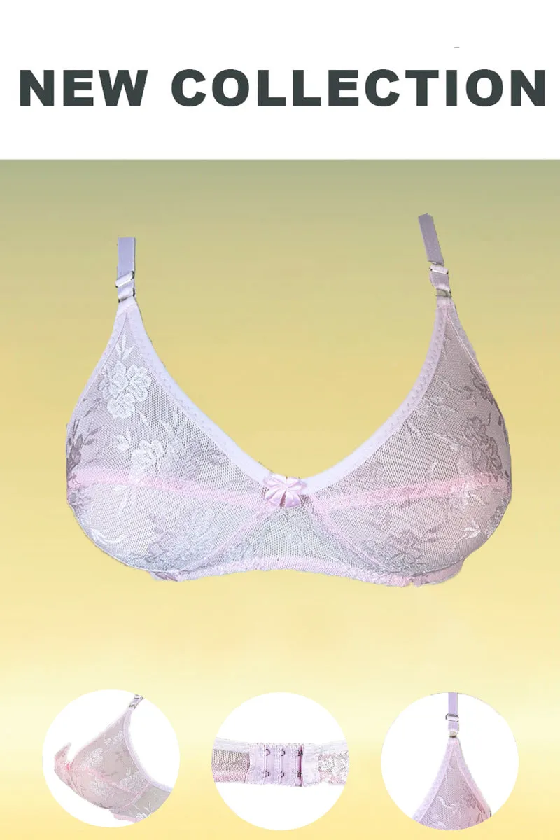 Full Mesh Non Padded Stretchable Bra - Navy