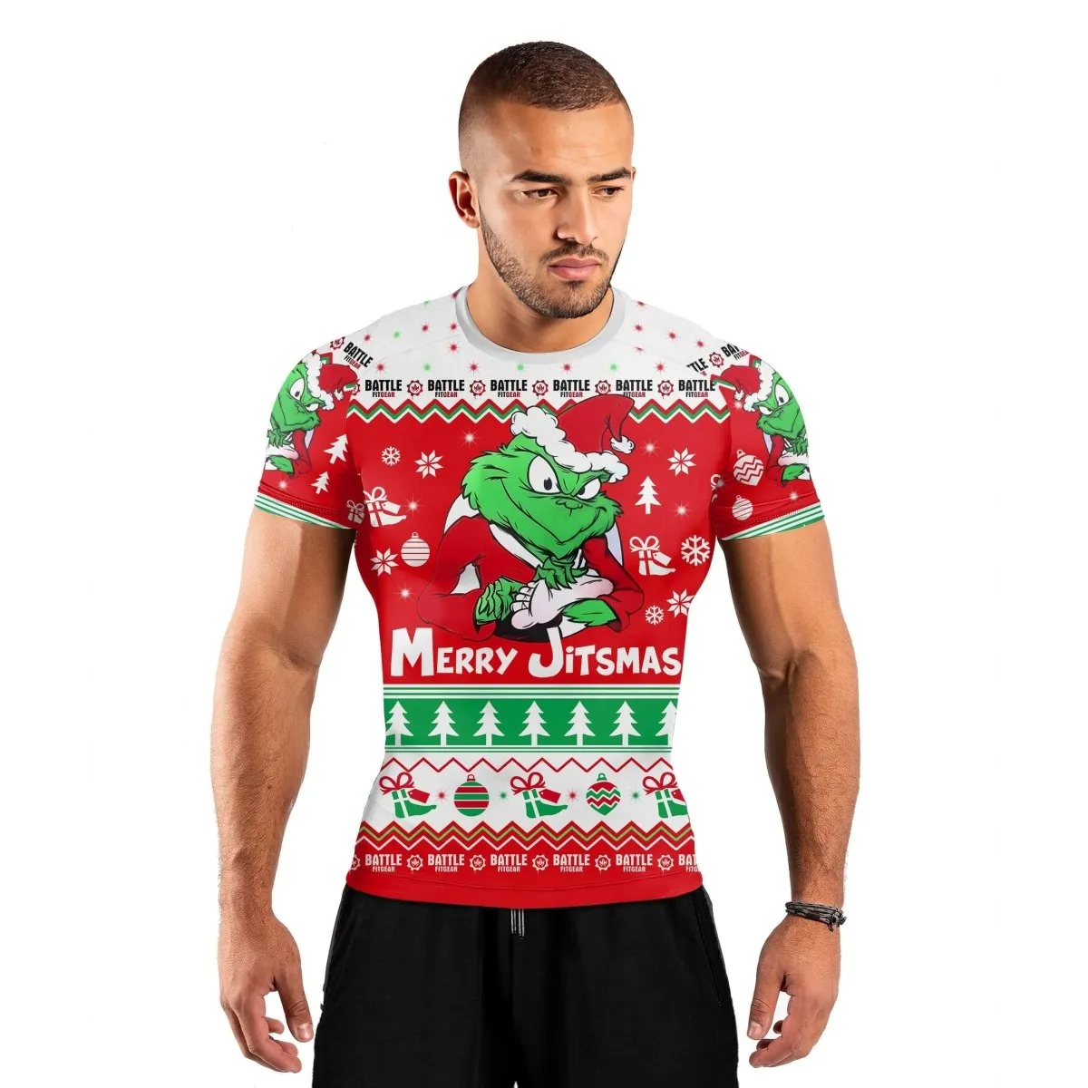 Funny Santa Grinch Short Sleeve Rash Guard