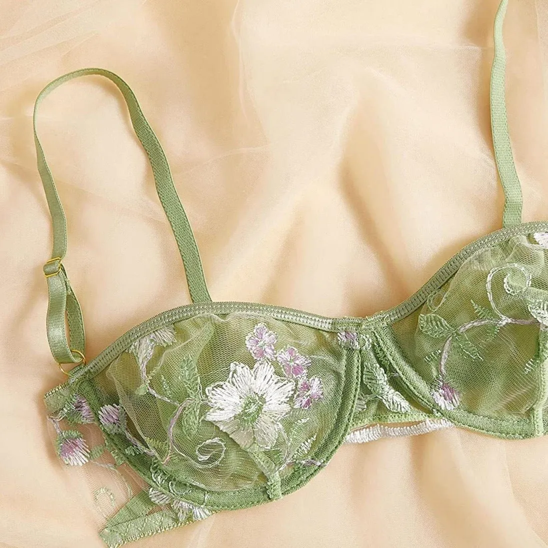 Green Floral Lingerie Set