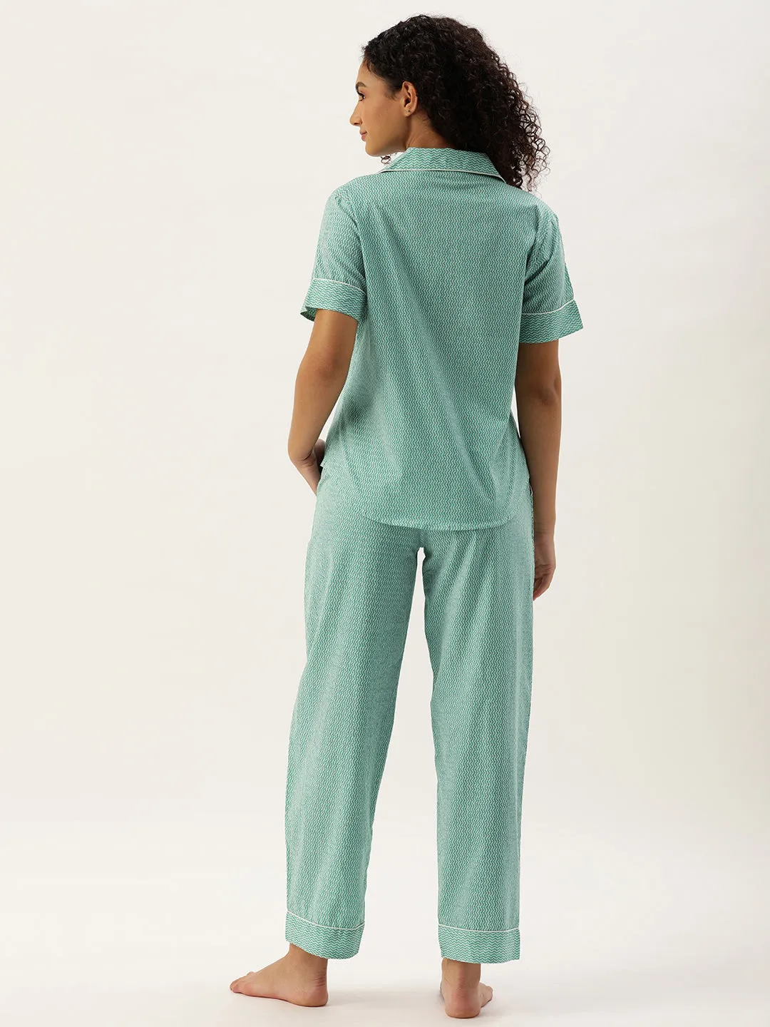 Green Pure Cotton Zig Zag Design Sleepwear