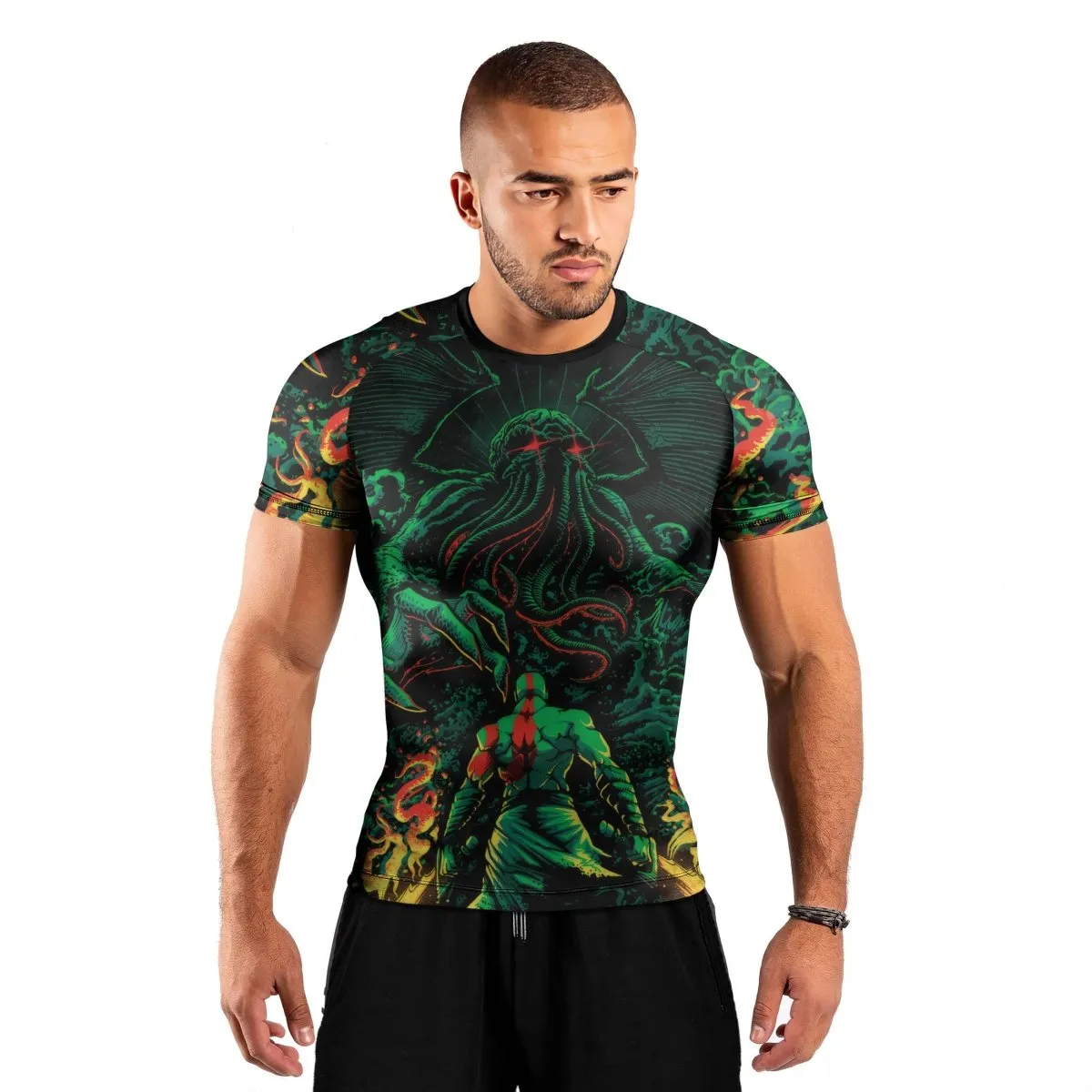 Kratos Versus Cthulhu Men's Short Sleeve Rash Guard