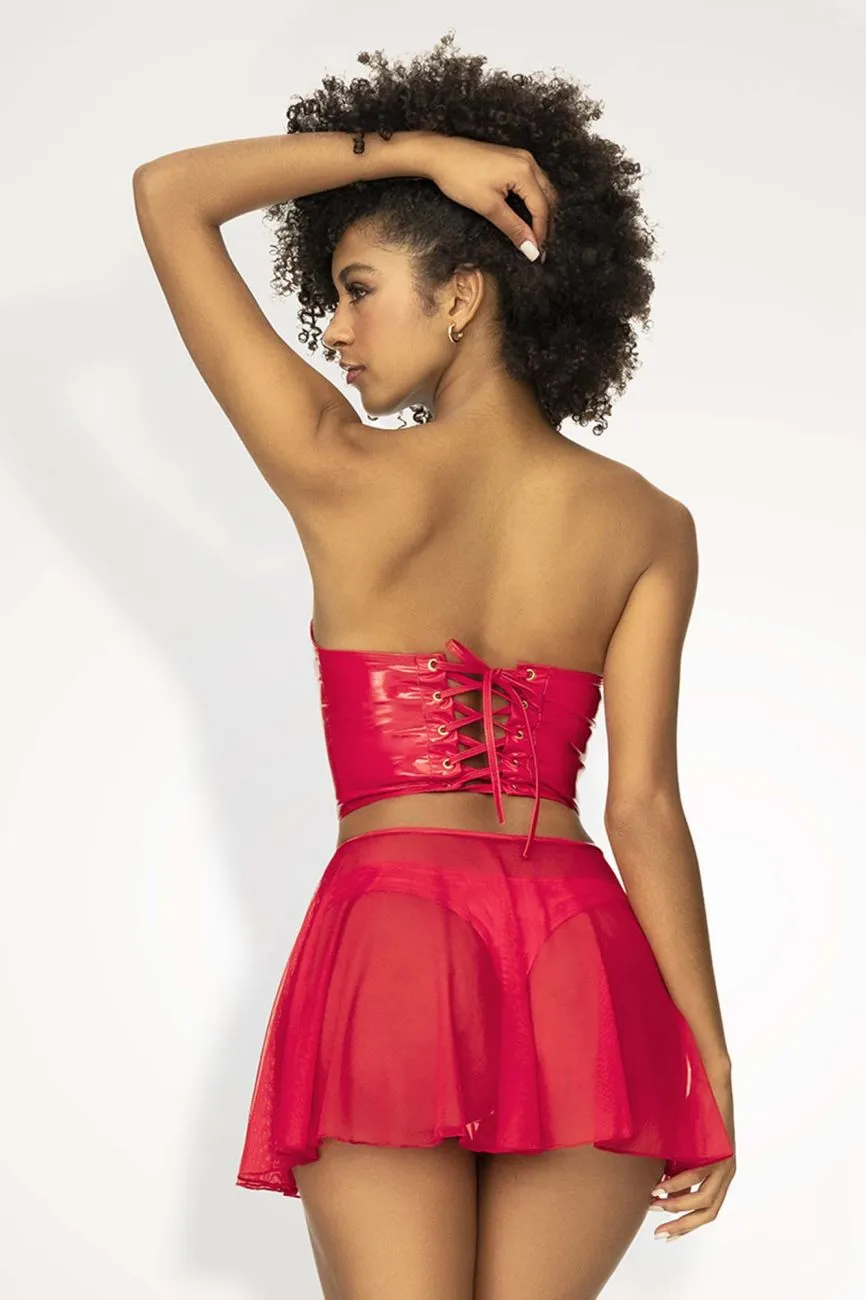 Mapale Two Piece Lingerie Set Color Wet Red