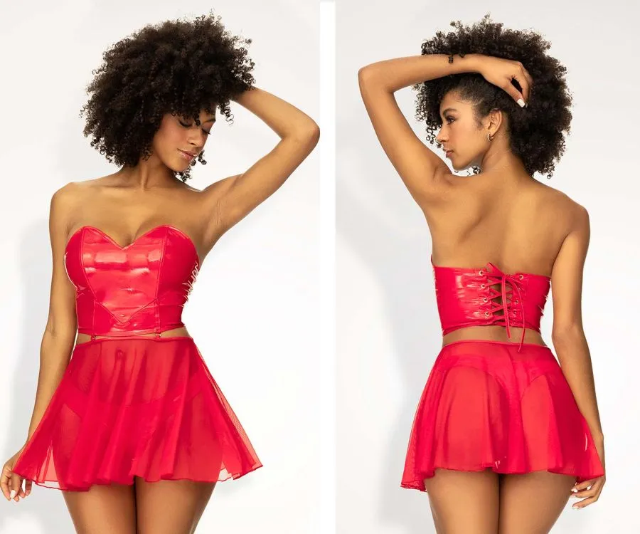 Mapale Two Piece Lingerie Set Color Wet Red