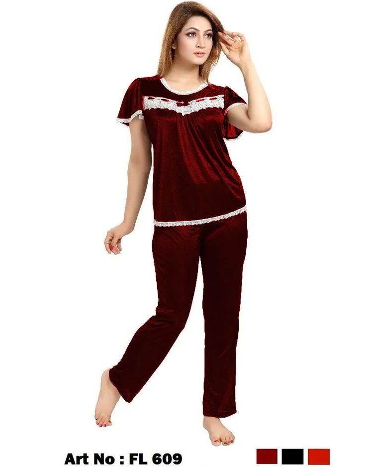 Maroon Nighty - FL-609 - Flourish 2 Piece Nightwear