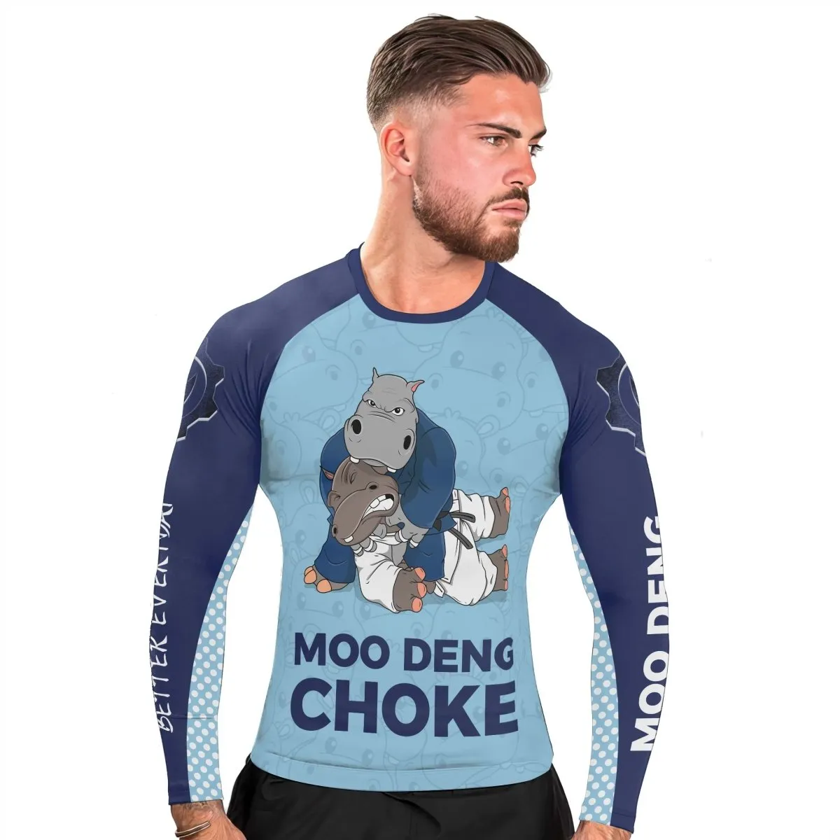 Moo Deng Hippo Choke Men's Long Sleeve Rash Guard