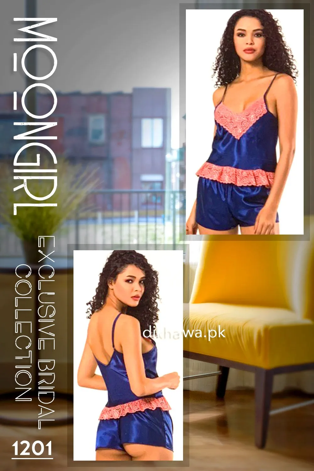 Moongirl - Exclusive Bridal 2Pc Short Nighty Cami Set & Wedding Nighty 1201 - Turkish Brand