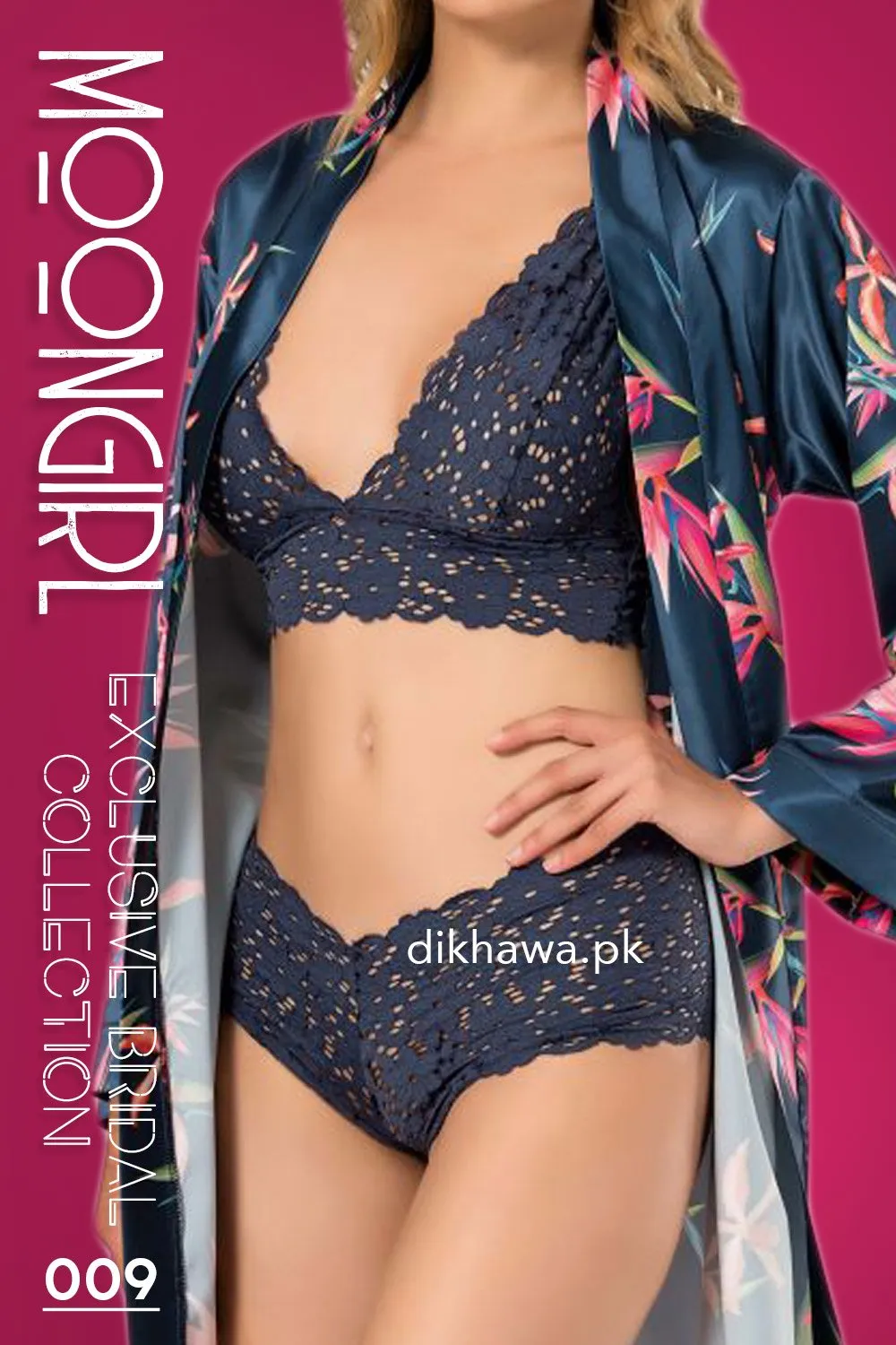 Moongirl - Exclusive Bridal 3Pc Short Nighty with Bra Panty Set & Wedding Nighty Set 009 - Turkish Brand