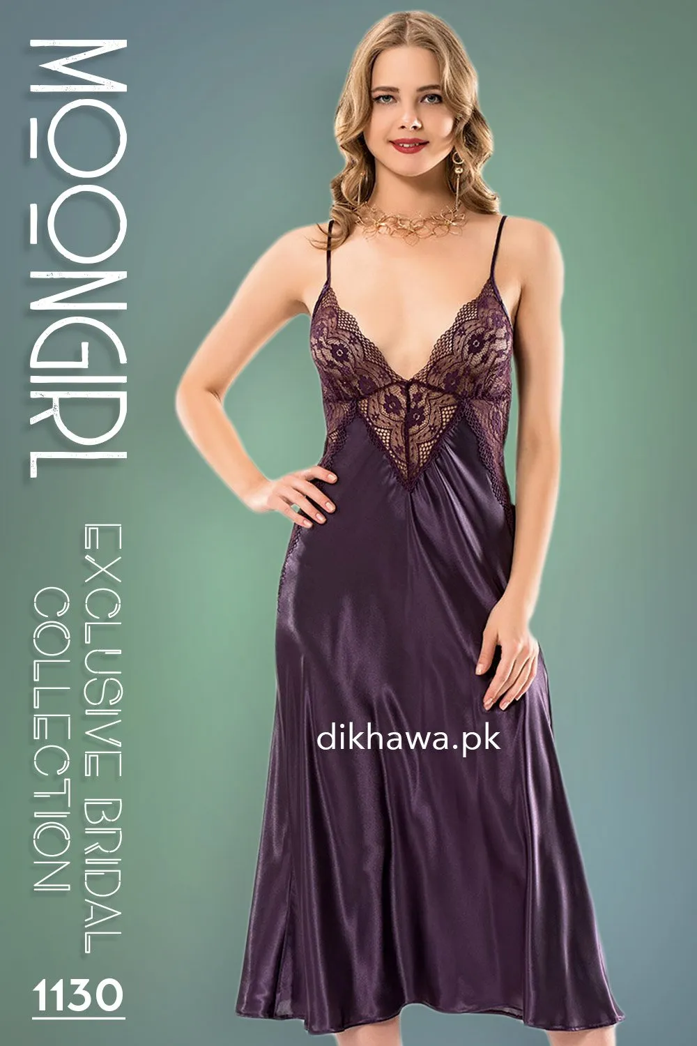 Moongirl - Exclusive Bridal Wedding Nightwear 2Pc Long Nighty Set with Robe 1130 - Turkish Brand