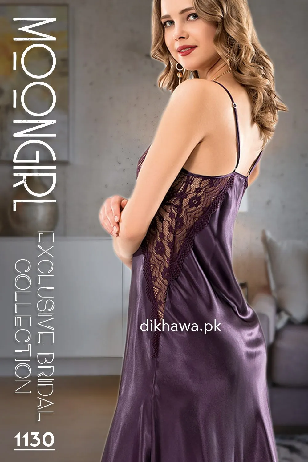 Moongirl - Exclusive Bridal Wedding Nightwear 2Pc Long Nighty Set with Robe 1130 - Turkish Brand