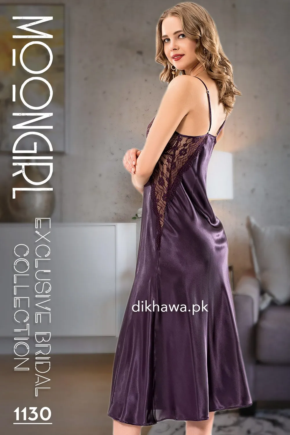 Moongirl - Exclusive Bridal Wedding Nightwear 2Pc Long Nighty Set with Robe 1130 - Turkish Brand