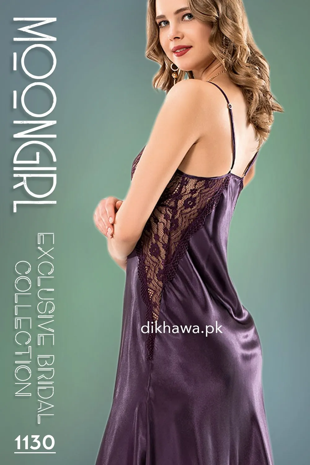 Moongirl - Exclusive Bridal Wedding Nightwear 2Pc Long Nighty Set with Robe 1130 - Turkish Brand