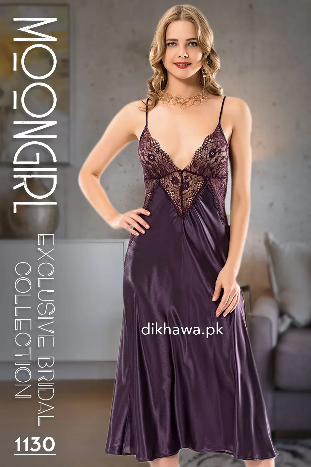 Moongirl - Exclusive Bridal Wedding Nightwear 2Pc Long Nighty Set with Robe 1130 - Turkish Brand