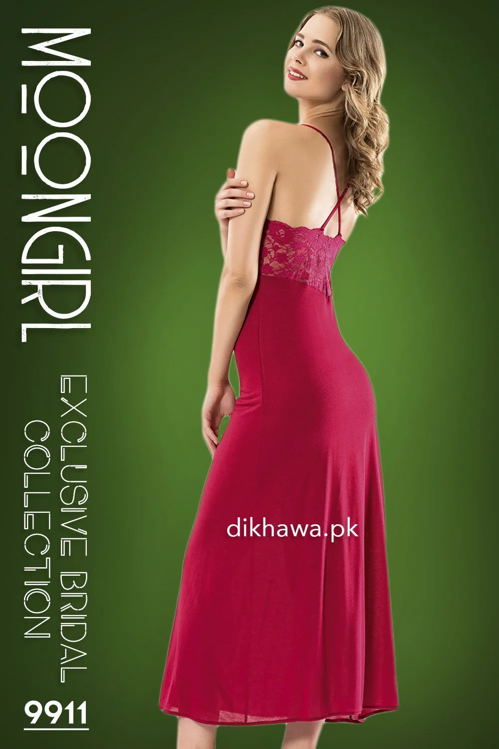 Moongirl - Exclusive Bridal Wedding Nightwear 2Pc Long Nighty Set with Robe 9911 - Turkish Brand
