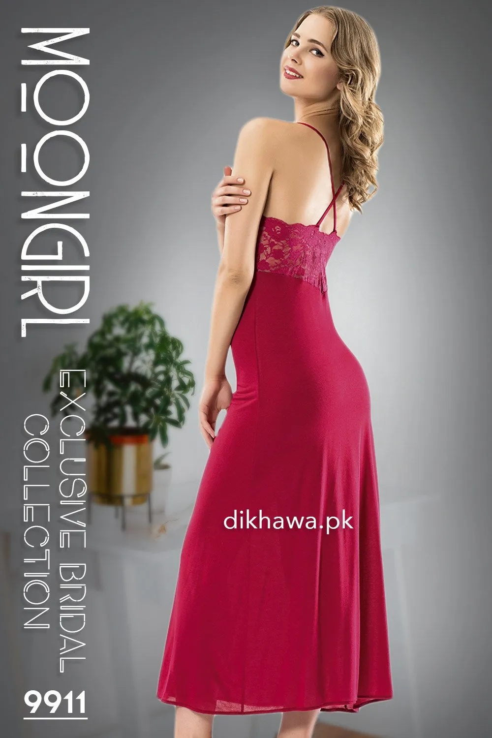 Moongirl - Exclusive Bridal Wedding Nightwear 2Pc Long Nighty Set with Robe 9911 - Turkish Brand