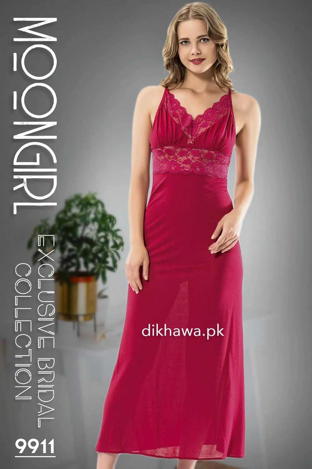Moongirl - Exclusive Bridal Wedding Nightwear 2Pc Long Nighty Set with Robe 9911 - Turkish Brand