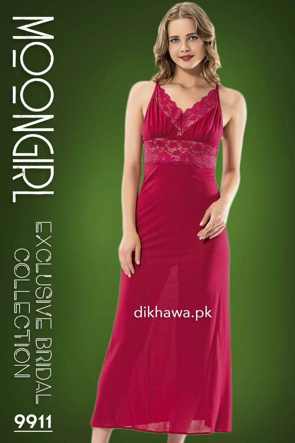 Moongirl - Exclusive Bridal Wedding Nightwear 2Pc Long Nighty Set with Robe 9911 - Turkish Brand