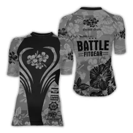 Orchid Series Floral Grey Heart Pattern Women's Short Sleeve Rash Guard
