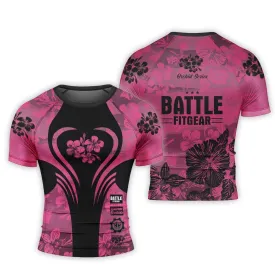 Orchid Series Floral Pink Heart Pattern Men's Short Sleeve Rash Guard