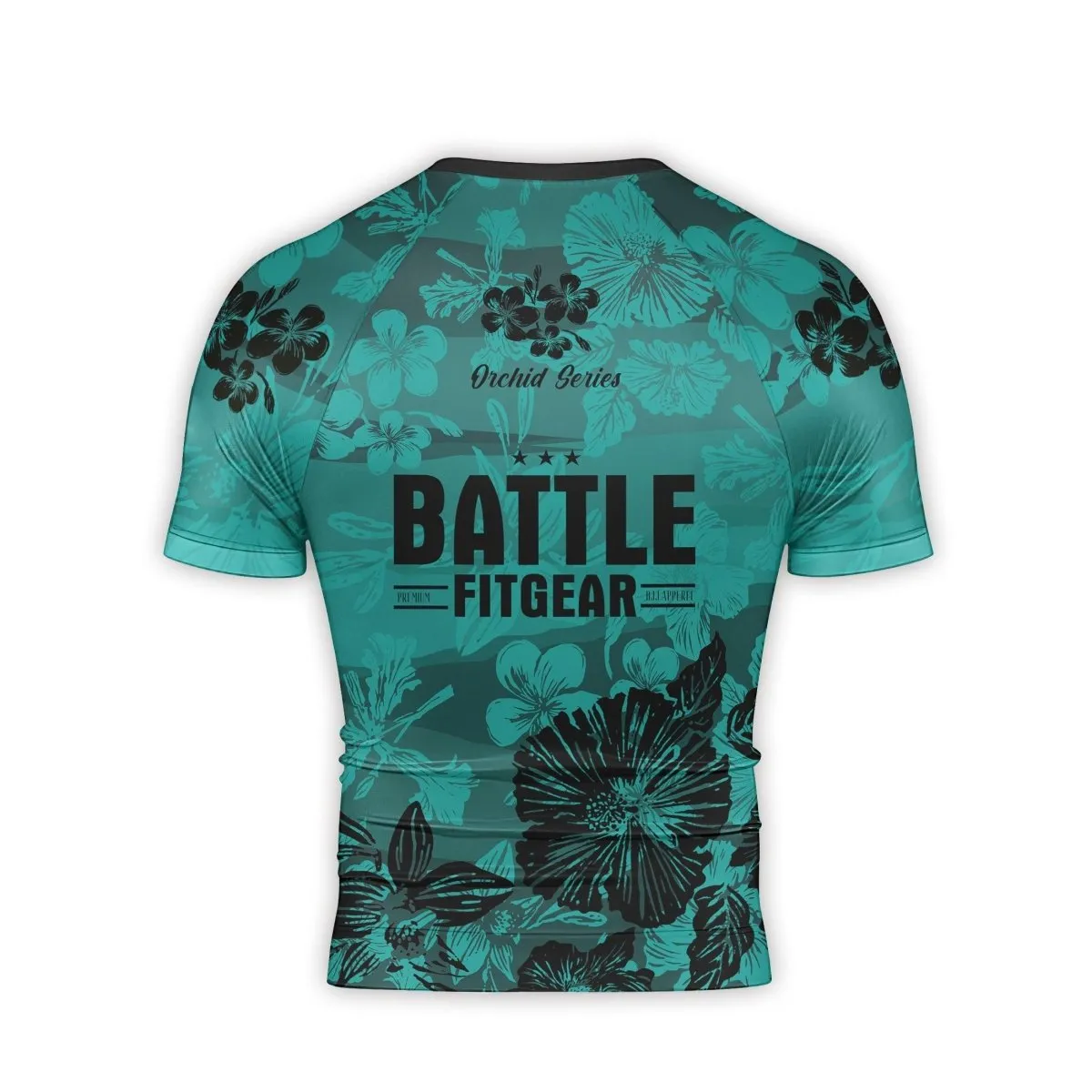 Orchid Series Floral Teal Heart Pattern Men's Short Sleeve Rash Guard