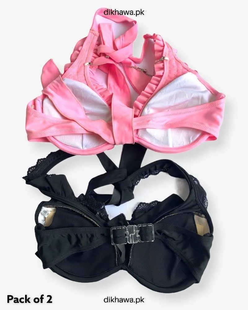 Pack of 2 Imported Stocklot Branded  Bikini Style Pushup Bra - Underwired - Padded Bra
