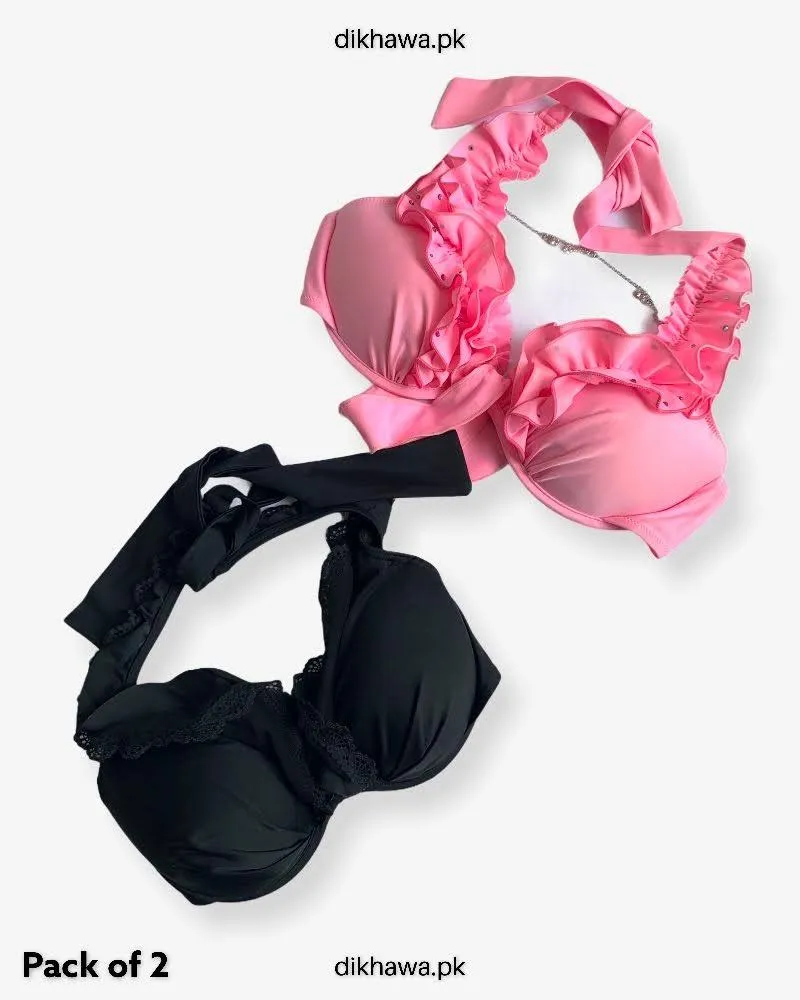 Pack of 2 Imported Stocklot Branded  Bikini Style Pushup Bra - Underwired - Padded Bra