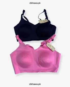 Pack off 2 Self Design Cotton Single Padded Bra - Pink- 2021
