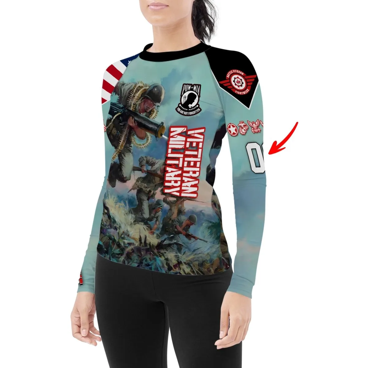 Personalized Veteran Bloody Ridge Women's Long Sleeve Rash Guard