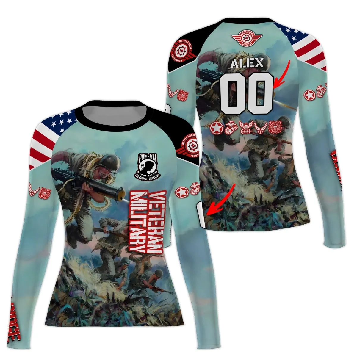 Personalized Veteran Bloody Ridge Women's Long Sleeve Rash Guard