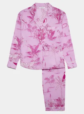 Pink Botanical Jungle Women's Long Sleeve Organic Cotton Pyjama Trouser Set