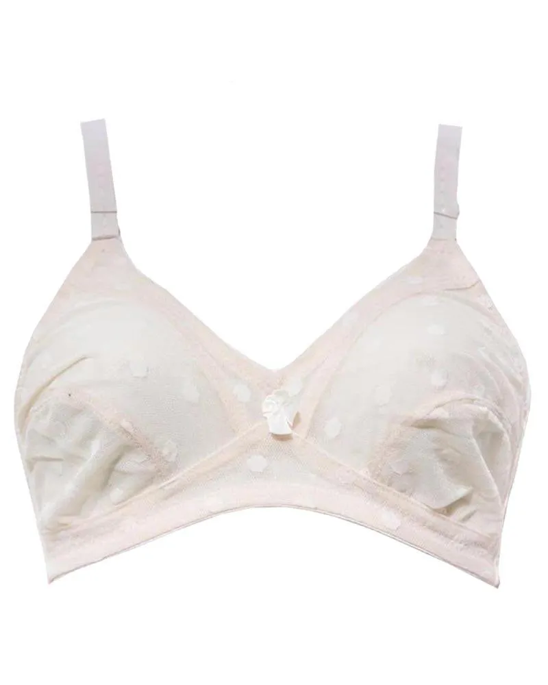 Polka Dotted Off White Net Bra - See Through Bra