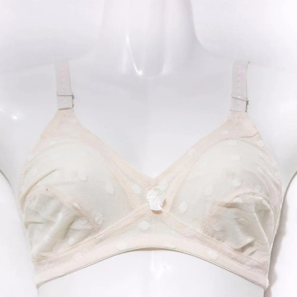 Polka Dotted Off White Net Bra - See Through Bra