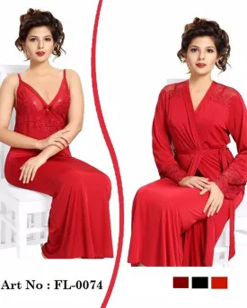 Red Nighty - FL-0074 - Flourish 2 Piece Nightwear