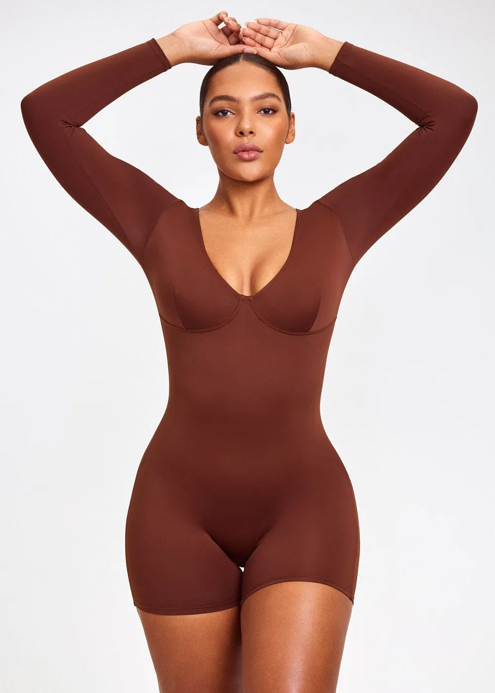 SculptingBodysuit Long Sleeve Plunge Shorts