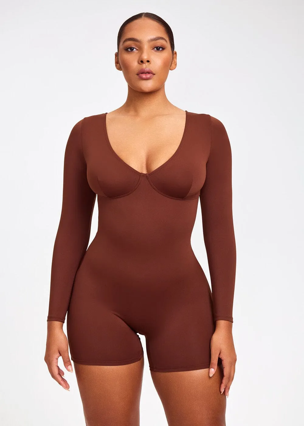 SculptingBodysuit Long Sleeve Plunge Shorts