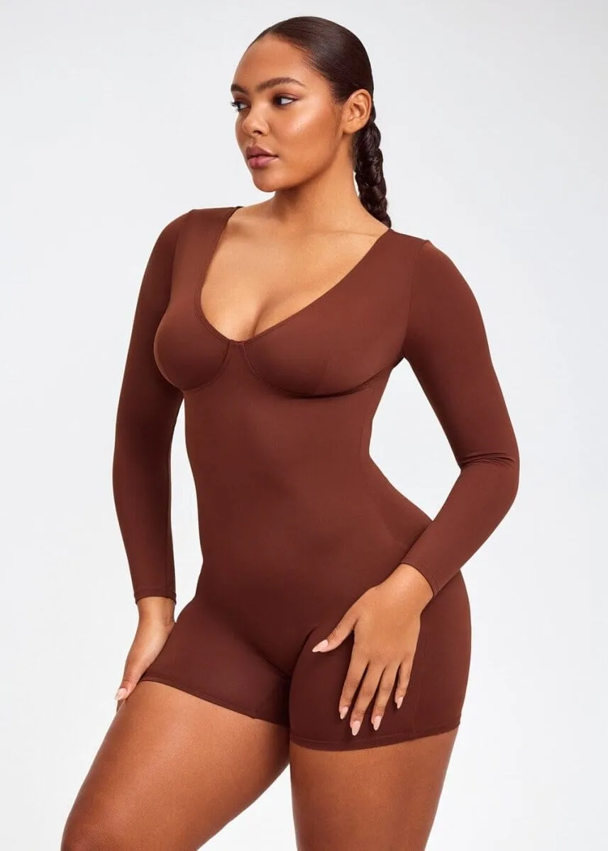 SculptingBodysuit Long Sleeve Plunge Shorts
