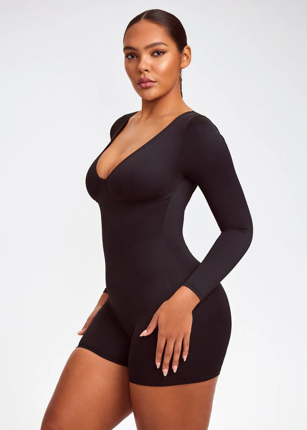 SculptingBodysuit Long Sleeve Plunge Shorts