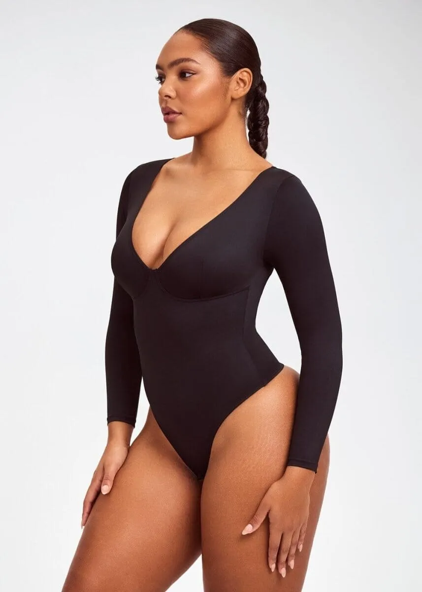 SculptingBodysuit Long Sleeve Plunge Thong
